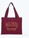 Easy Large Logo Tote Bag Burgundy - GANNI - BALAAN 2