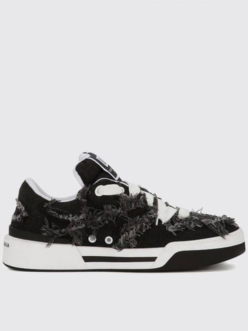 Sneakers New Roma Dolce &amp; Gabbana in cotone e pelle con dettagli sfrangiati - DOLCE&GABBANA - BALAAN 1