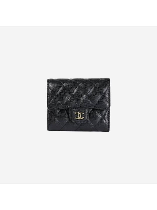 Classic Gold Hardware Small Grained Shiny Flap Half Wallet Black - CHANEL - BALAAN 1