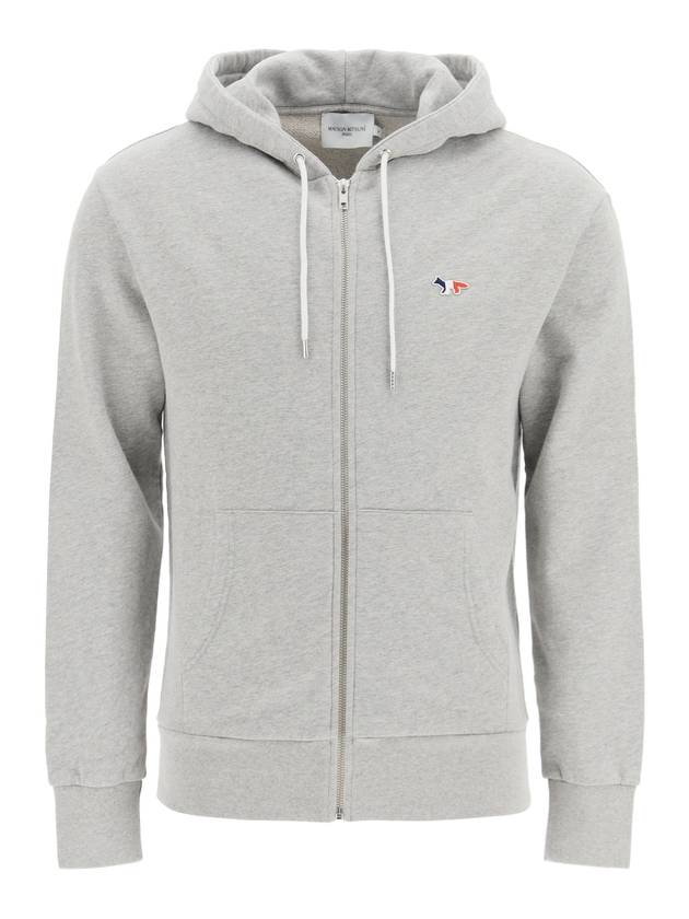 Tricolor Fox Patch Zip Up Hoodie Grey - MAISON KITSUNE - BALAAN 1