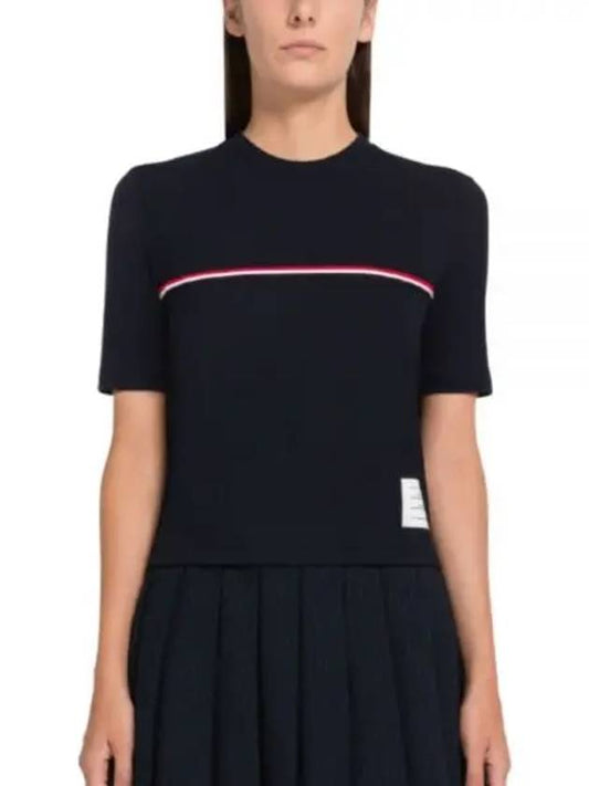 Women's High Twist Rip Stripe Short Sleeve T-Shirt Navy - THOM BROWNE - BALAAN 2