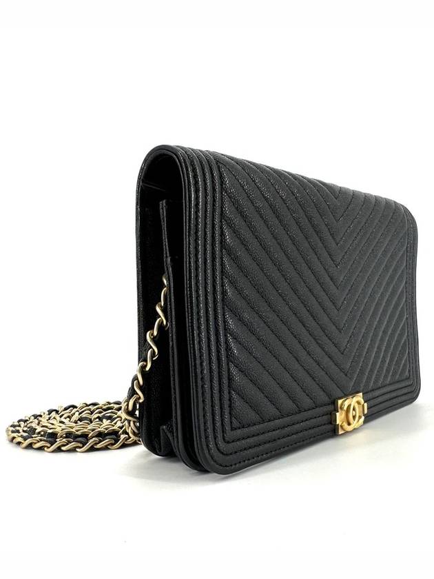 Gold Boy Caviar Chevron WOC Mini Bag Cross - CHANEL - BALAAN 4