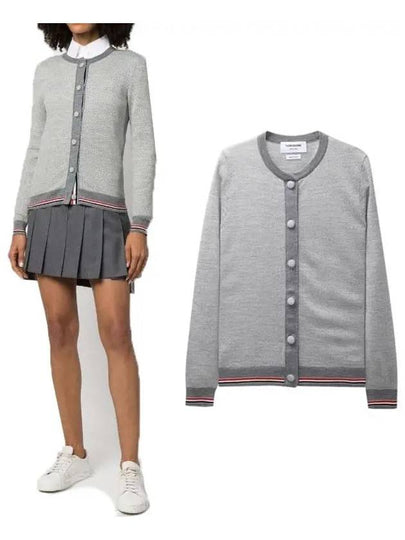 Herringbone Crew Neck Wool Cardigan Light Grey - THOM BROWNE - BALAAN 2