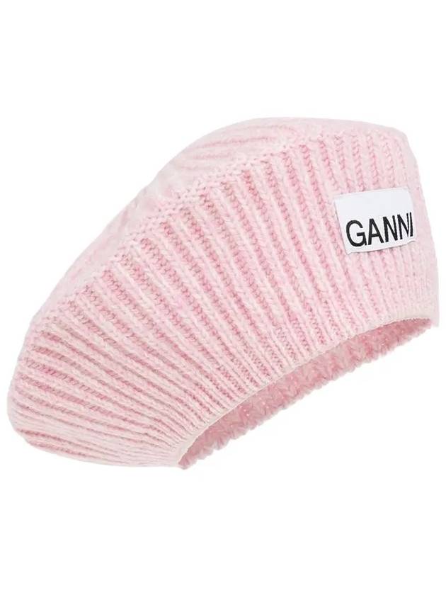 logo rib edge wool beret lilac - GANNI - BALAAN.