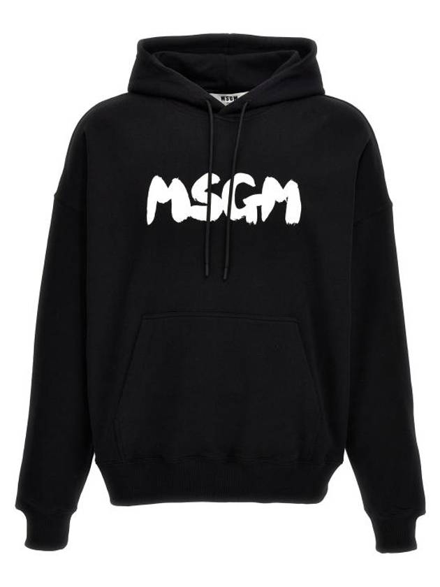 Brushed Logo Cotton Hoodie Black - MSGM - BALAAN 2