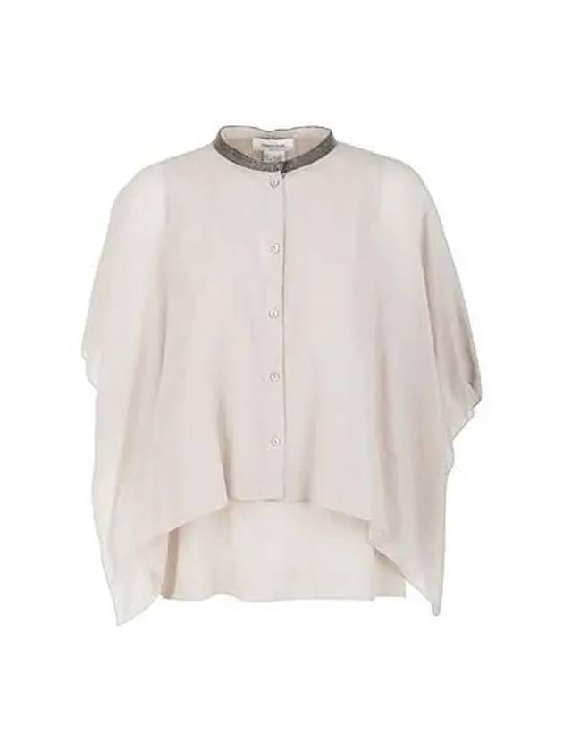 Blouse Women Oversized Neck Band Top Shirt Beige - FABIANA FILIPPI - BALAAN 1