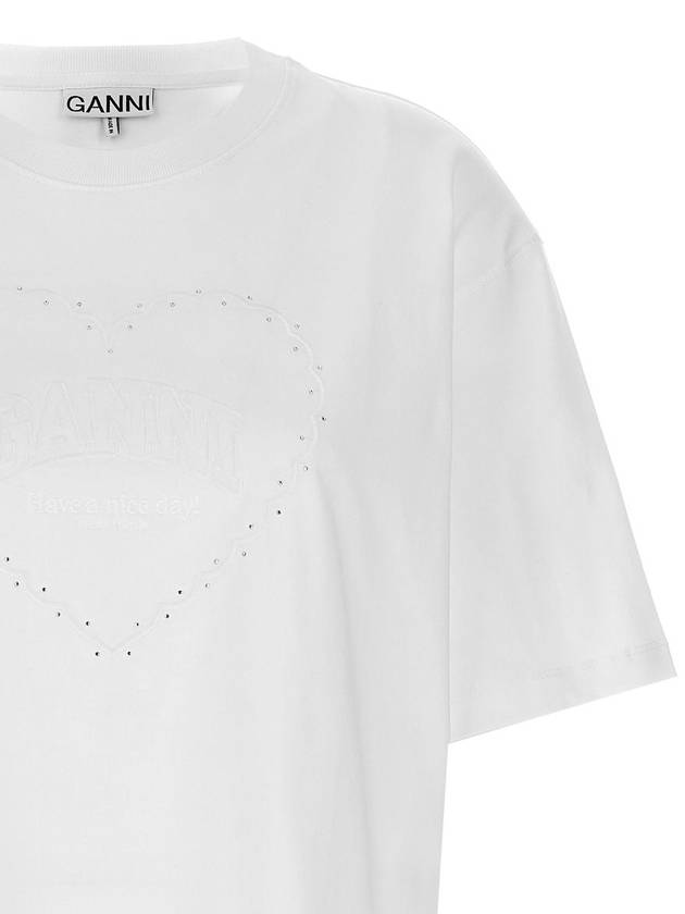 Heavy Cotton Drop Shoulder Heart Short Sleeve T-Shirt White - GANNI - BALAAN 4