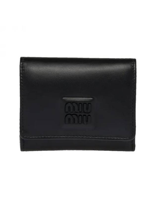 Small Leather Tri-Fold Half Wallet Black - MIU MIU - BALAAN 1