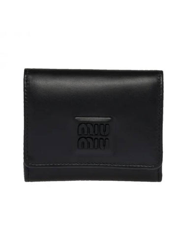 Small Leather Tri-Fold Half Wallet Black - MIU MIU - BALAAN 1