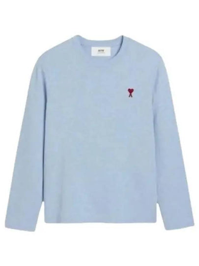 Chain Stitch Heart Logo Long Sleeve T-Shirt Blue - AMI - BALAAN 2