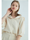 SAILOR COLLAR LINEN PUFF SLEEVE BLOUSEBEIGE - OPENING SUNSHINE - BALAAN 4