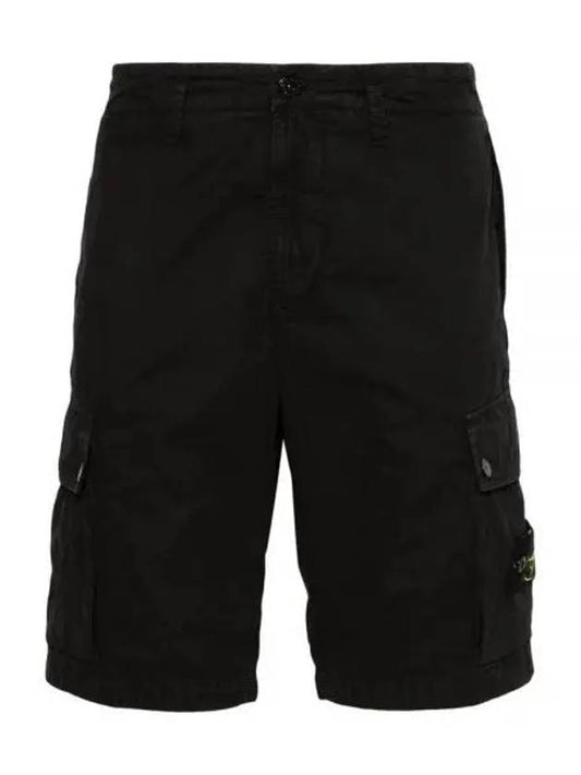 Logo Cotton Slim Cargo Shorts Black - STONE ISLAND - BALAAN 2