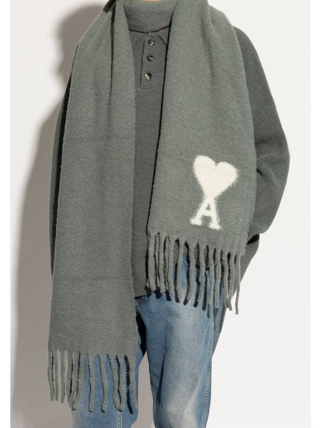 heart logo oversized muffler scarf green - AMI - BALAAN 8