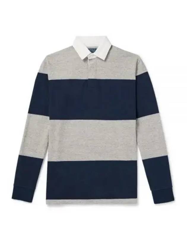 Striped Classic Fit Long Sleeve Polo Shirt Grey Navy - POLO RALPH LAUREN - BALAAN 2