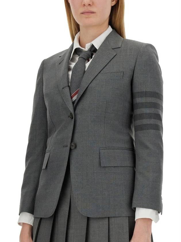 Women's Diagonal Stripe Single Breasted Wool Blazer Jacket Grey - THOM BROWNE - BALAAN 3