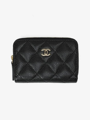 Nell Classic Zipper Card Wallet Caviar Black Gold AP0216 - CHANEL - BALAAN 1