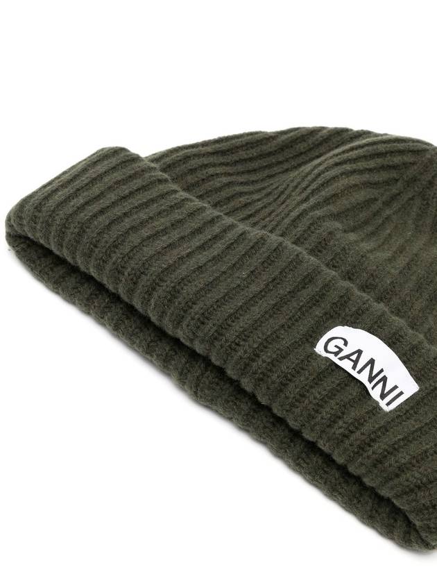 Logo Patch Knit Beanie Green - GANNI - BALAAN 3