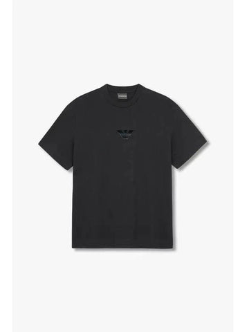 Men s Flocked Eagle Crewneck T Shirt Black - EMPORIO ARMANI - BALAAN 1