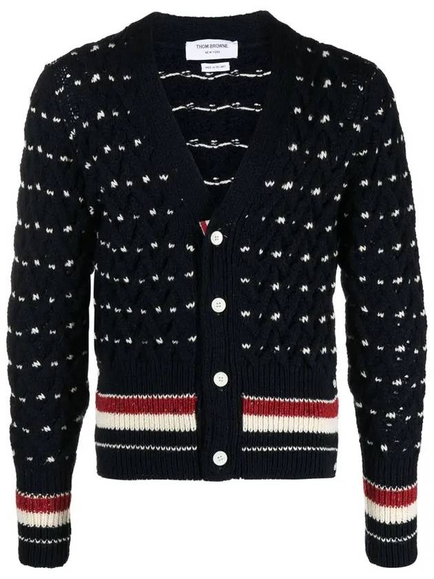 Donegal Cable Classic Wool Cardigan Navy - THOM BROWNE - BALAAN 3