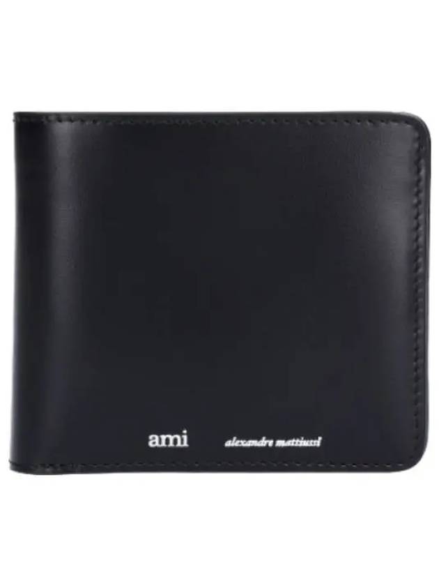 Logo leather half wallet black - AMI - BALAAN 1