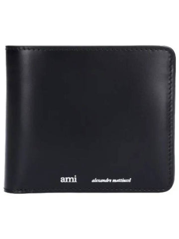 Logo leather half wallet black - AMI - BALAAN 1