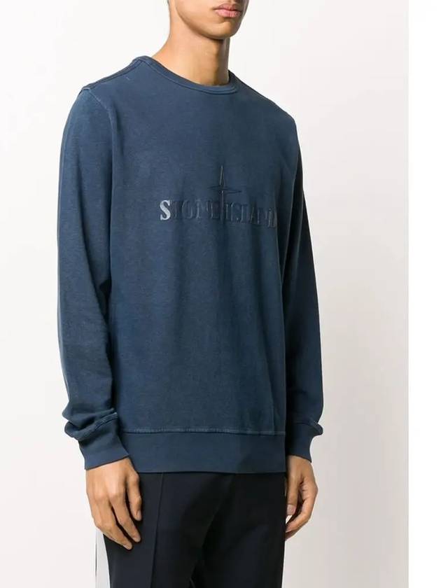 Double Embroidery Logo Sweatshirt Blue - STONE ISLAND - BALAAN 5