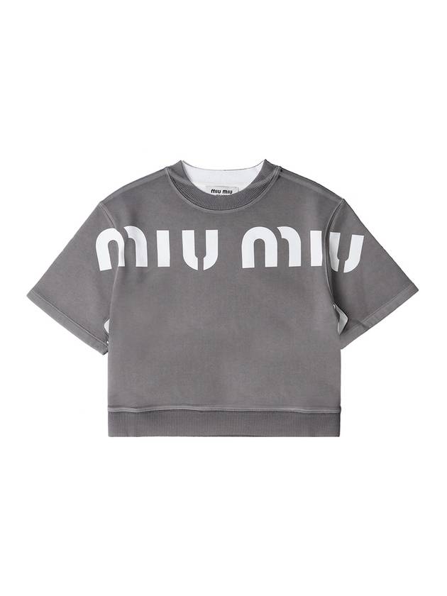 Print Cropped Short Sleeve T-Shirt Grey - MIU MIU - BALAAN 2