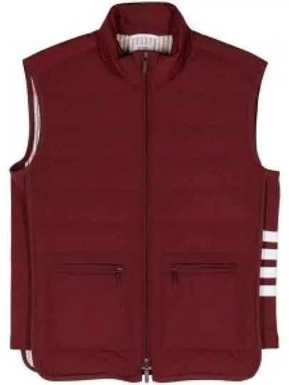 Poly Twill Down Fill 4-Bar Funnel Neck Knit Panel Vest Red - THOM BROWNE - BALAAN 2