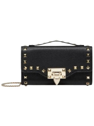 Women's Rockstud Chain Wallet Shoulder Bag Black - VALENTINO - BALAAN 1