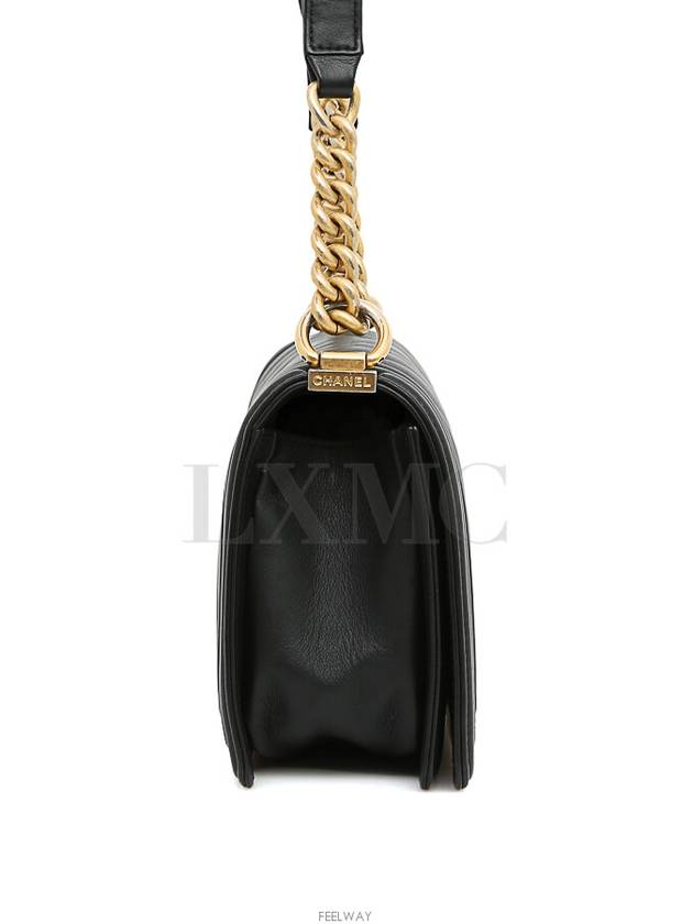 Classic Boy Bag Chevron Black Gold Chain Shoulder Flap - CHANEL - BALAAN 3