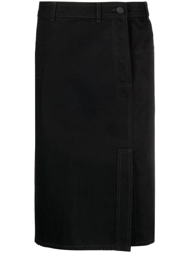 Women's Cotton Midi H-Line Skirt Black - LEMAIRE - BALAAN 1