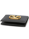 V Logo Signature Leather Card Wallet Black - VALENTINO - BALAAN 4