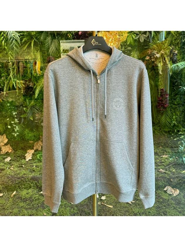 Logo Print Double Fleece Zip Up Hoodie Grey - BRUNELLO CUCINELLI - BALAAN 2