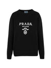 logo crew neck cashmere knit top black - PRADA - BALAAN.