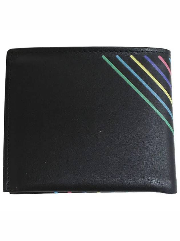 Rainbow Striped Leather Half Wallet Black - PAUL SMITH - BALAAN 3