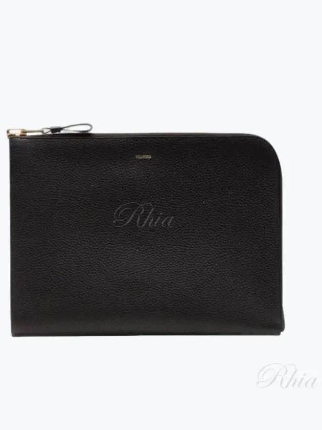 Logo Short Grain Leather Clutch Bag Black - TOM FORD - BALAAN 2