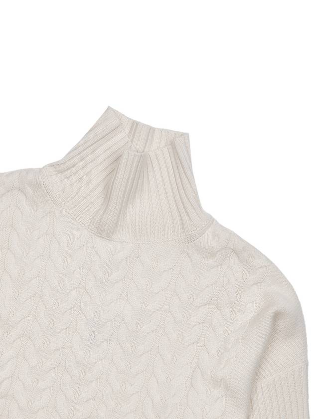 Women's Okra Cable Cashmere Turtleneck White - MAX MARA - BALAAN 4