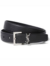 Silver Hardware Monogram Buckle Leather Belt Black - SAINT LAURENT - BALAAN 2