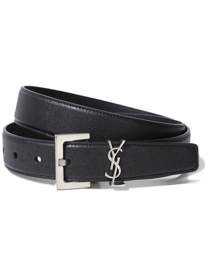 Silver Hardware Monogram Buckle Leather Belt Black - SAINT LAURENT - BALAAN 2