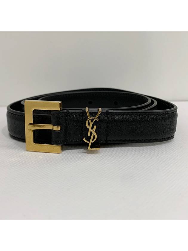 Monogram Square Leather Belt Black - SAINT LAURENT - BALAAN 4