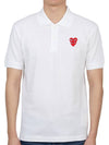 Red Double Heart Wappen Short Sleeve Polo Shirt White - COMME DES GARCONS - BALAAN 2