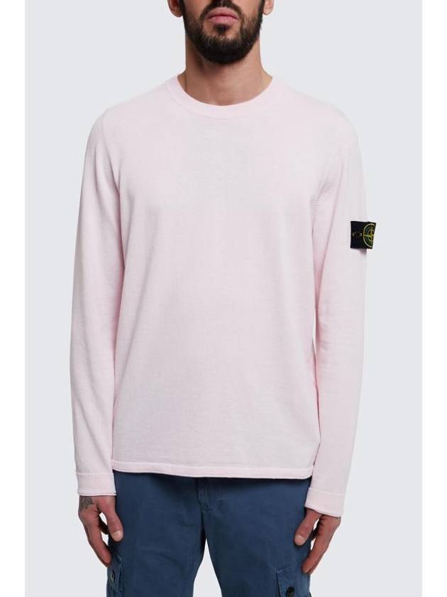 Raw Hand Cotton Crewneck Knit Top Pink - STONE ISLAND - BALAAN 3