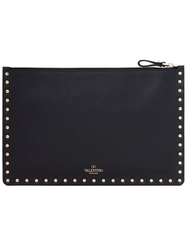 Rockstud Calfskin Clutch Bag Black - VALENTINO - BALAAN.