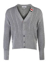 Cable Knitwear Virgin Wool Cardigan Grey - THOM BROWNE - BALAAN 2