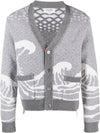 Wave Print Knit Cardigan Grey - THOM BROWNE - BALAAN 2