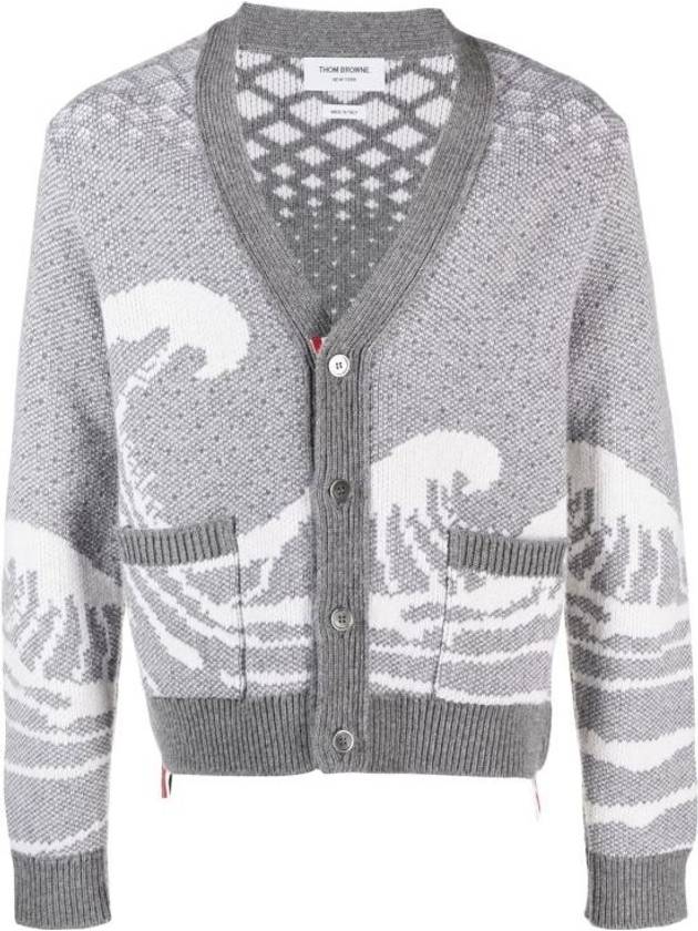 Wave Print Knit Cardigan Grey - THOM BROWNE - BALAAN 2