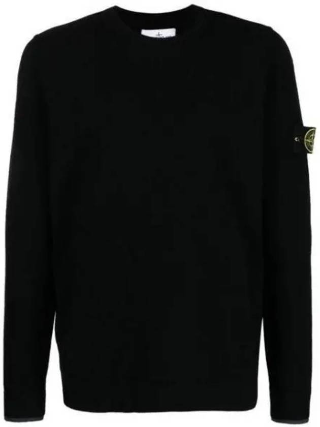 Logo Patch Crew Neck Knit Top Black - STONE ISLAND - BALAAN 2