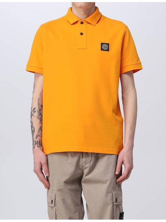 Stretch Cotton Pique Short Sleeve Polo Shirt Orange - STONE ISLAND - BALAAN.