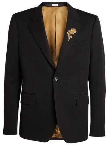 Gold Flower Embroidery Blazer Jacket Black - ALEXANDER MCQUEEN - BALAAN 1