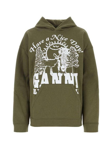 Cotton Hoodie Army Green - GANNI - BALAAN 1